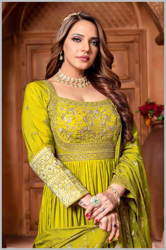 Liril Chinon/Daman Gazi Anarkali Gown with Hand Embroidery