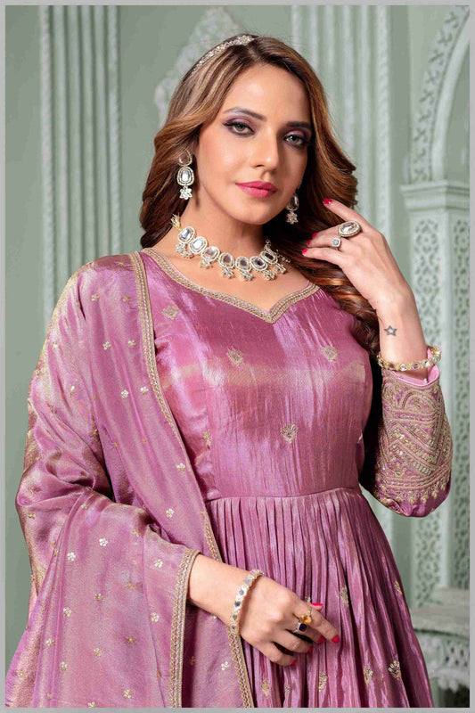 Elegant Mauve Anarkali Suit with Embroidered Detailing
