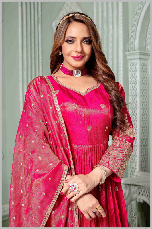 Elegant Pink Anarkali Suit with Embroidered Detailing