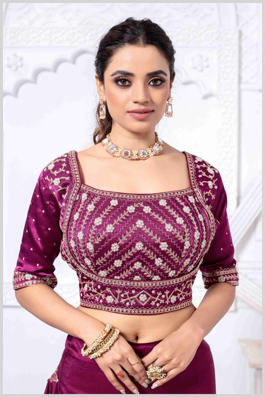 Regal Wine Zari Woven Silk Saree with Stitched Designer Blouse.