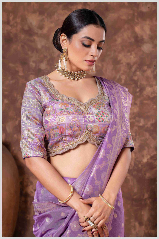 Bluish Purple Banarasi Saree with Intricate Zari Weaving