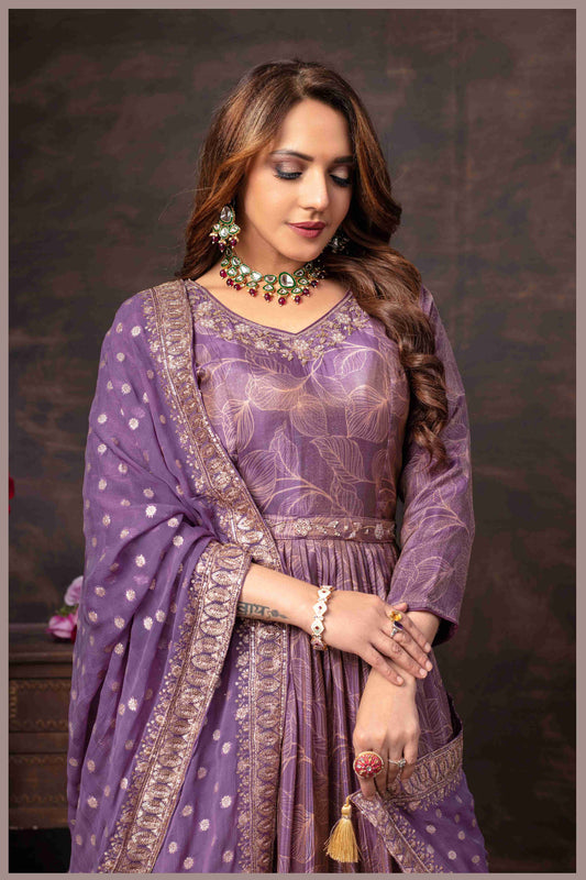 Twilight Lavender Tissue Anarkali Gown with Chinon Dupatta