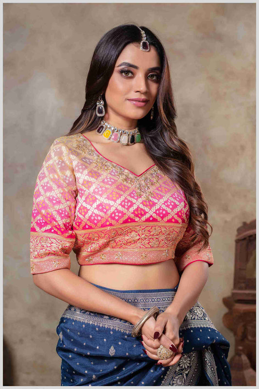 Royal Radiance: Navy Blue Banarasi Saree with Silver Zari Detailing