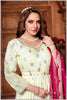 Off White Anarkali with Contrasting Rani Pink Dupatta
