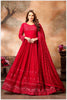Red Lucknowi Anarkali Gown with Mirror Work and Embroidered Dupatta