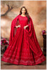 Red Lucknowi Anarkali Gown with Mirror Work and Embroidered Dupatta