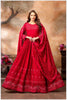 Red Lucknowi Anarkali Gown with Mirror Work and Embroidered Dupatta