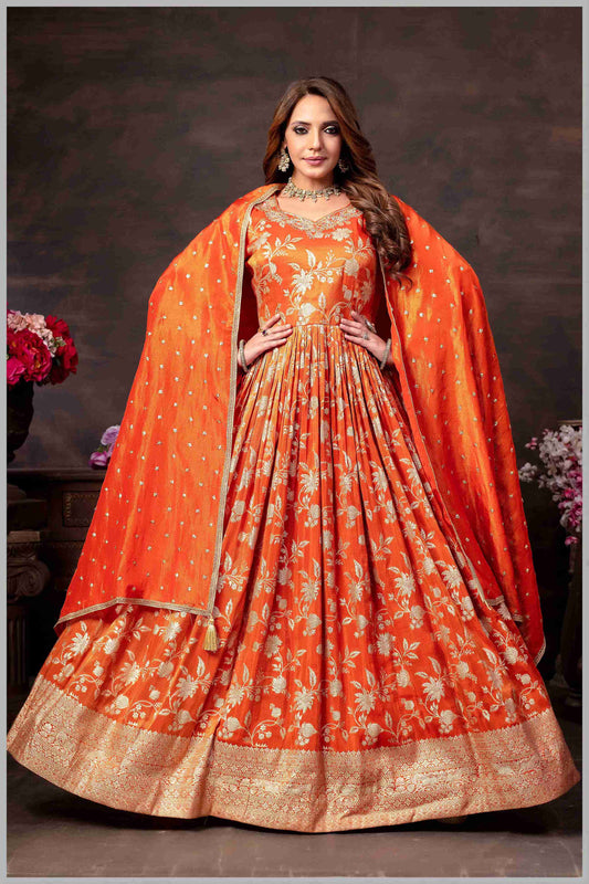 Elegant Rust Anarkali with  Designer Dupatta