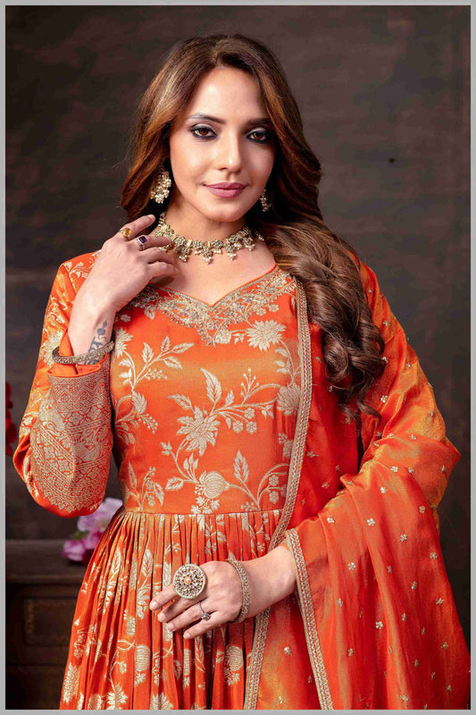 Elegant Rust Anarkali with  Designer Dupatta