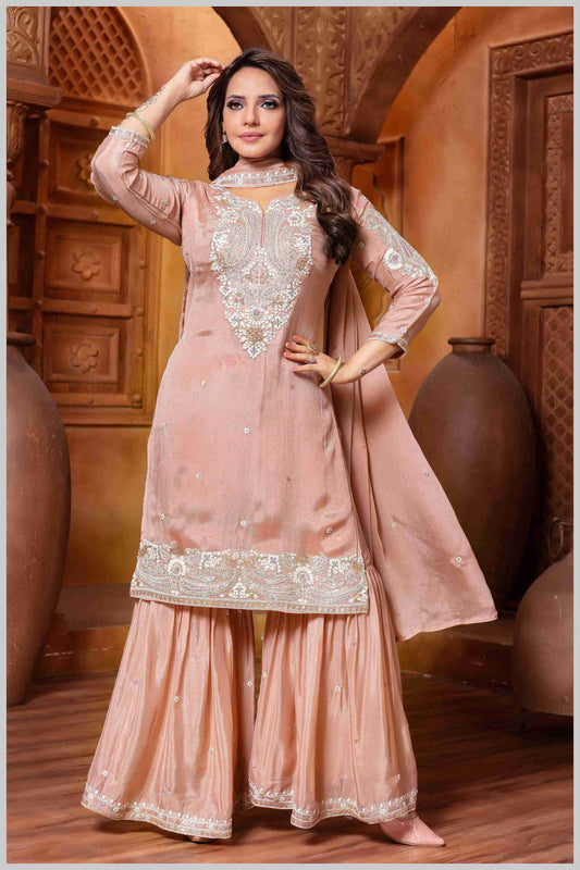 Baby pink Plazo Set with Pearl & Sequin Embroidery