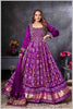 Purple Mirror Embroidered Anarkali with Bandhej-Style Dupatta