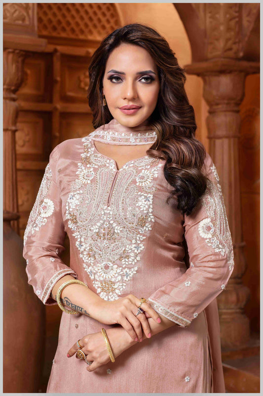 Baby pink Plazo Set with Pearl & Sequin Embroidery