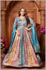 Multicolor Banarasi Anarkali Gown with DustyBlue dupatta