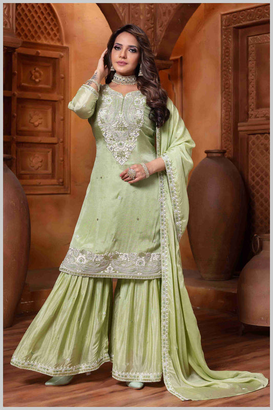 SeaGreen Plazo Set with Pearl & Sequin Embroidery