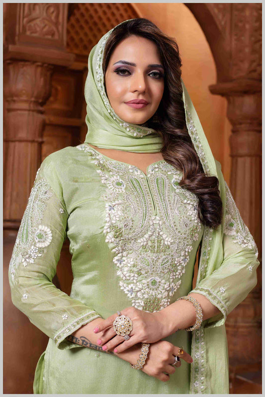 SeaGreen Plazo Set with Pearl & Sequin Embroidery
