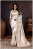 Graceful off-white Banarasi Silk Saree with Zari Accents & Embroidered Blouse