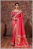 Peach Banarasi Saree And Work Blouse with Traditional Pallu Art