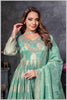 Dusty Blue Gown with Golden Zari Weaving & Embroidered Dupatta