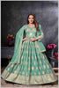 Dusty Blue Gown with Golden Zari Weaving & Embroidered Dupatta