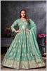 Dusty Blue Gown with Golden Zari Weaving & Embroidered Dupatta