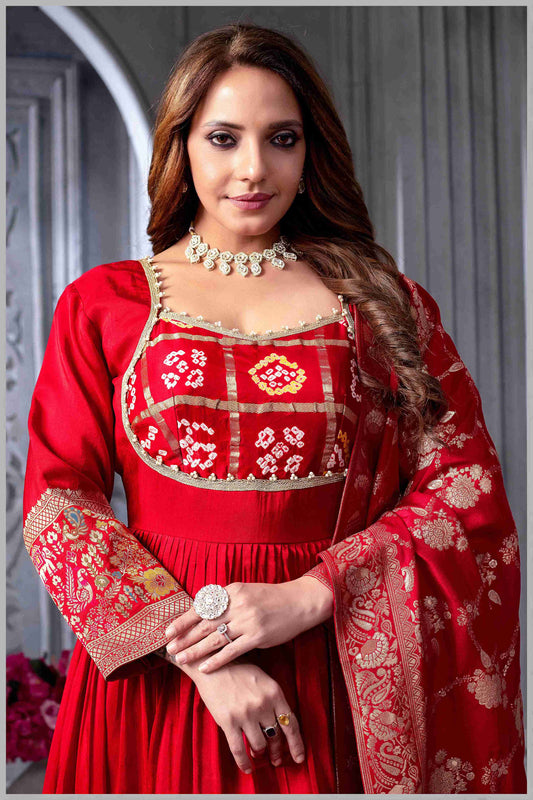 Red Anarkali Gown with Heavy Dupatta