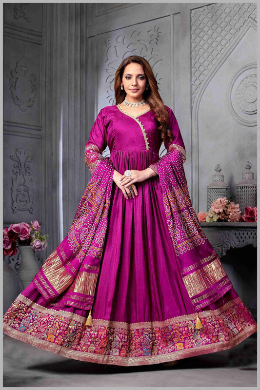 Regal Magenta Anarkali Gown with Embroidered Dupatta