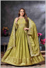Mehendi Anarkali Gown with Zari Embroidered Dupatta