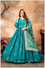 Turquoise Blue Anarkali with Gold Weave Dupatta