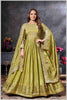 Mehendi Anarkali Gown with Zari Embroidered Dupatta