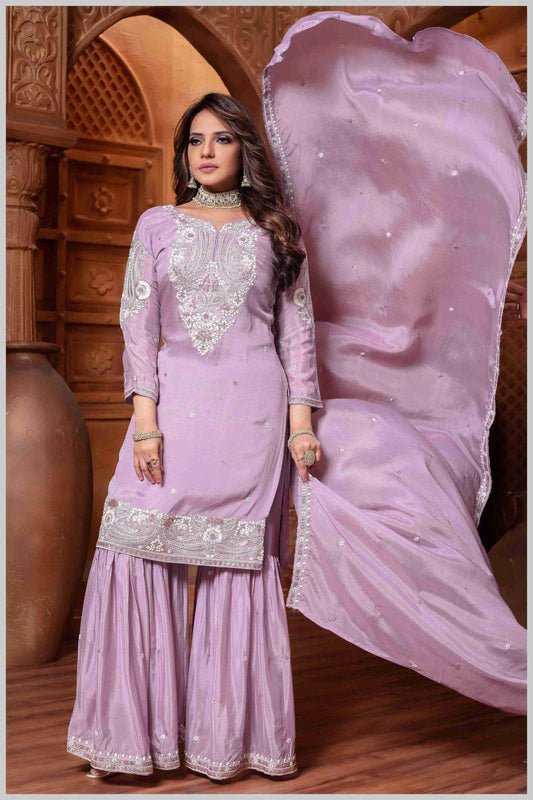 Mauve Plazo Set with Pearl & Sequin Embroidery