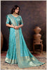 Vibrant Dusty blue Zari Banarasi Silk Saree with Embroidered Stitched Blouse