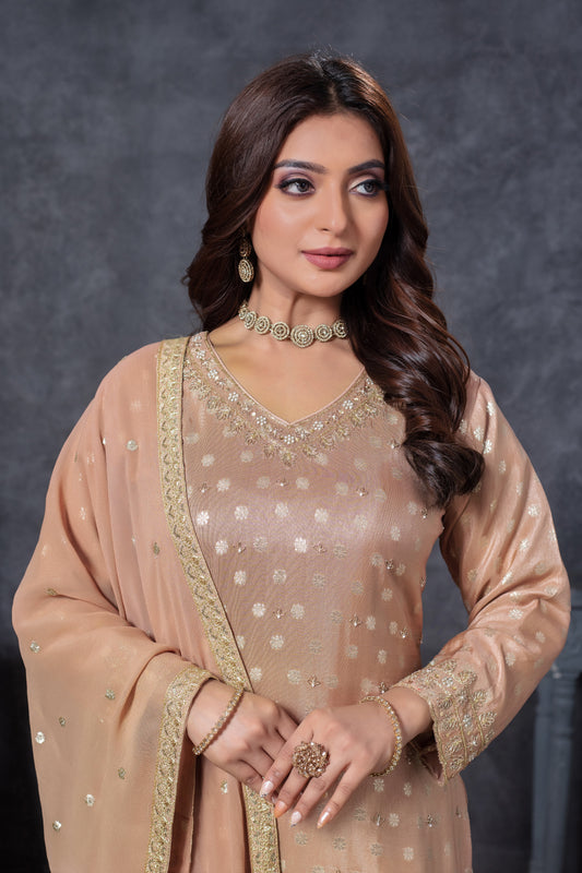 Embroidered Kurta Palazzo Set with Dupatta