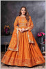 Rust Anarkali Gown with Zari Embroidered Dupatta
