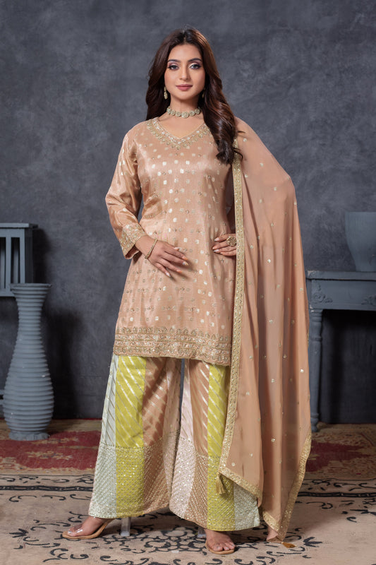 Embroidered Kurta Palazzo Set with Dupatta