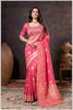 Regal Peach Zari Woven Silk Saree with Stitched Designer Blouse.