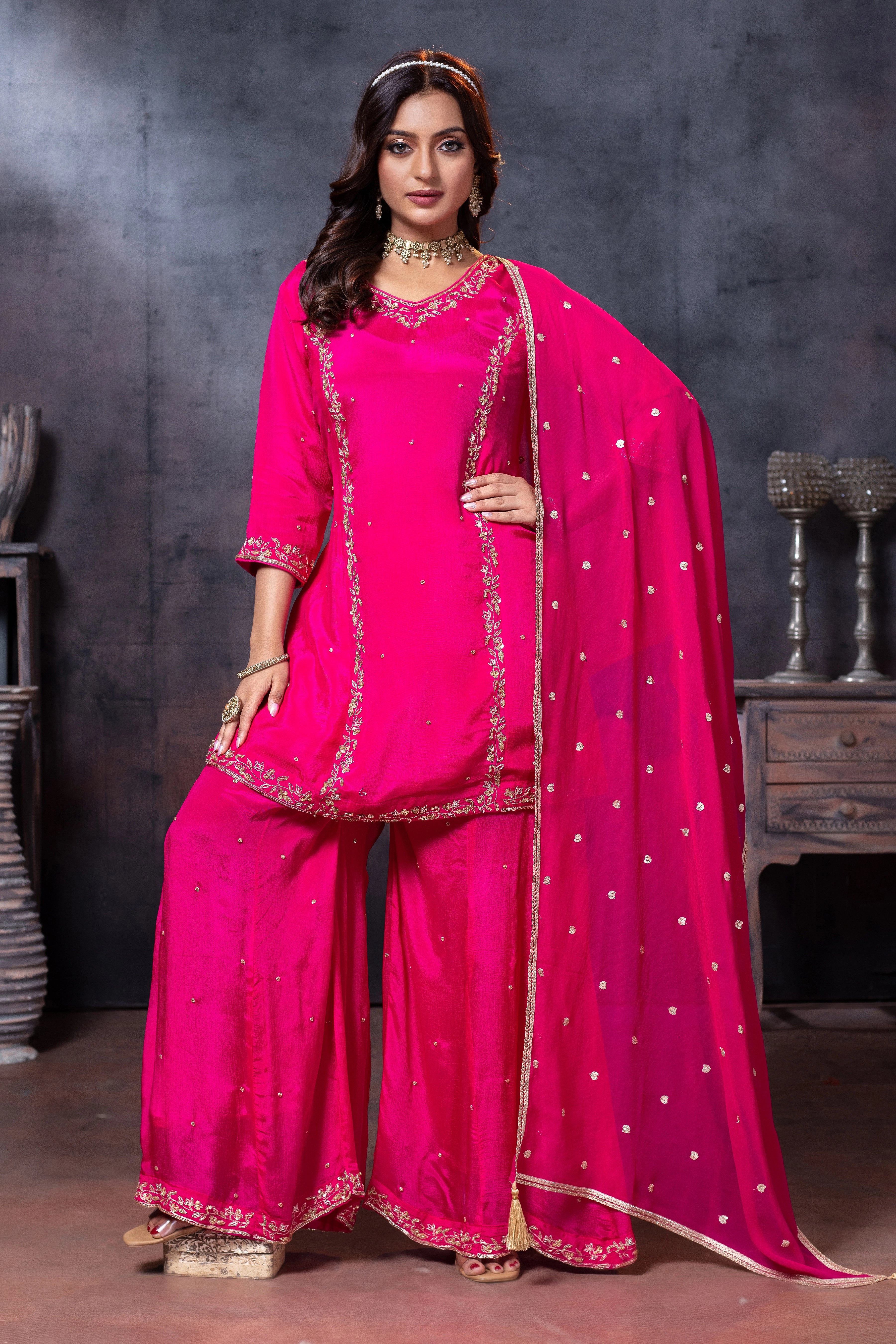 Zardozi Work Kurta Palazzo Set with Dupatta