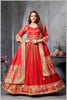 Red Anarkali with Folk Motif Silk Dupatta