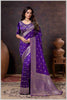 Vibrant purple Zari Banarasi Silk Saree with Embroidered Stitched Blouse
