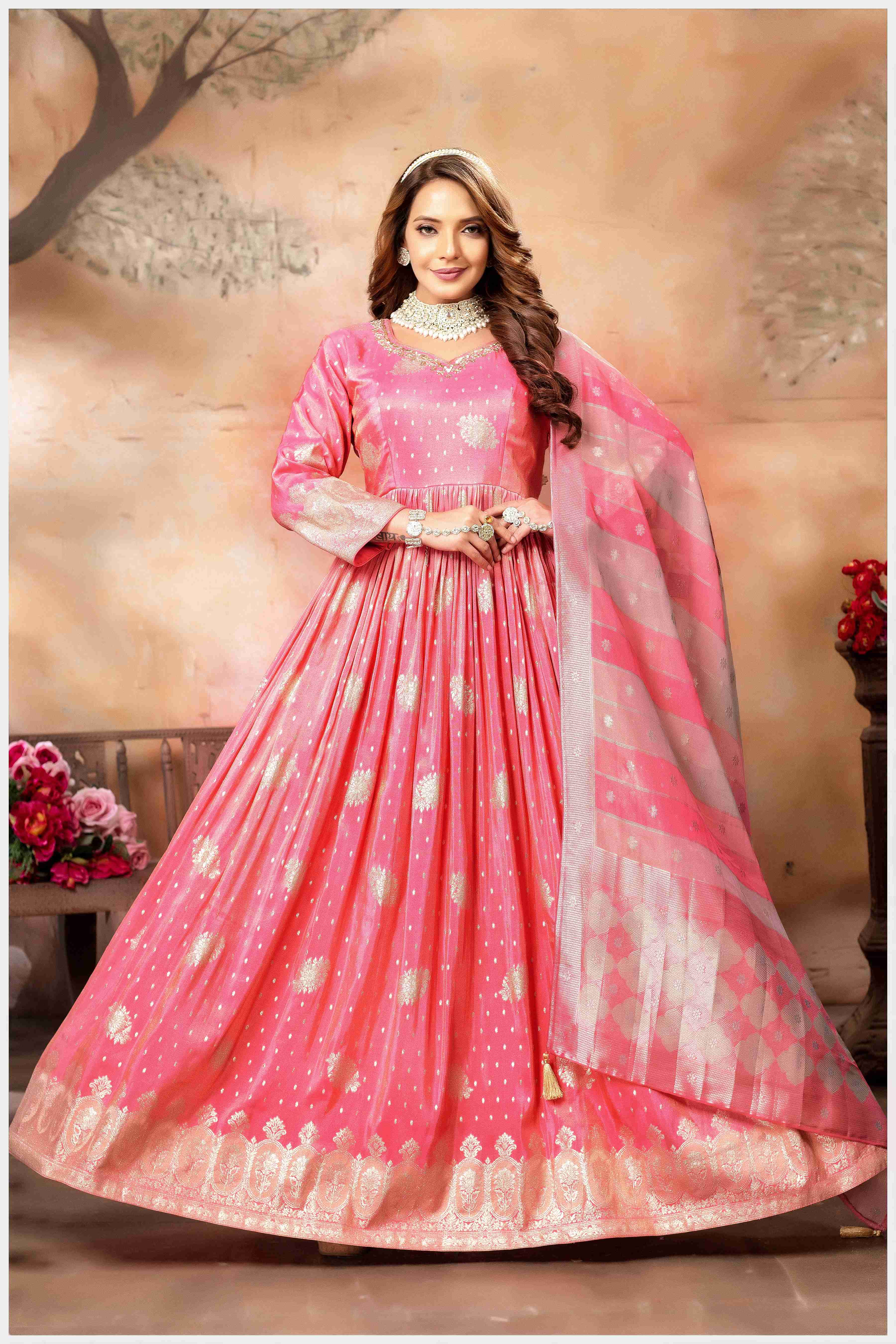 Elegant Baby Pink Anarkali Gown with Dupatta.