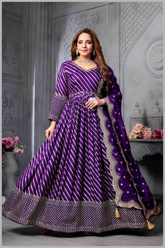 Royal Purple Anarkali with Mirror Work