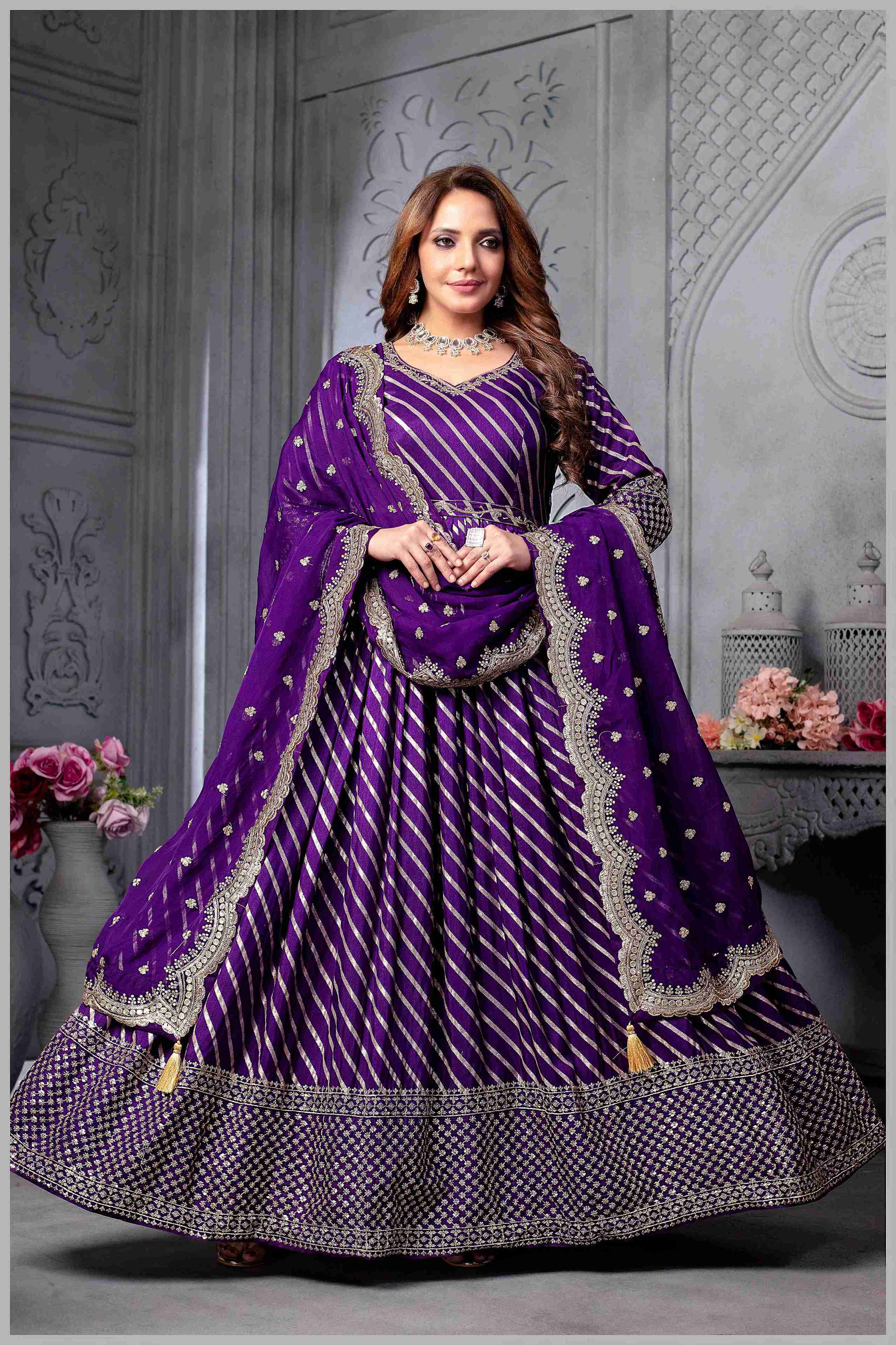 Royal Purple Anarkali with Mirror Work