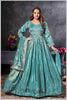 Teal Blue Gown with Zari and Dupatta