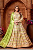 Pastel Woven Anarkali with Lime Green Silk Dupatta