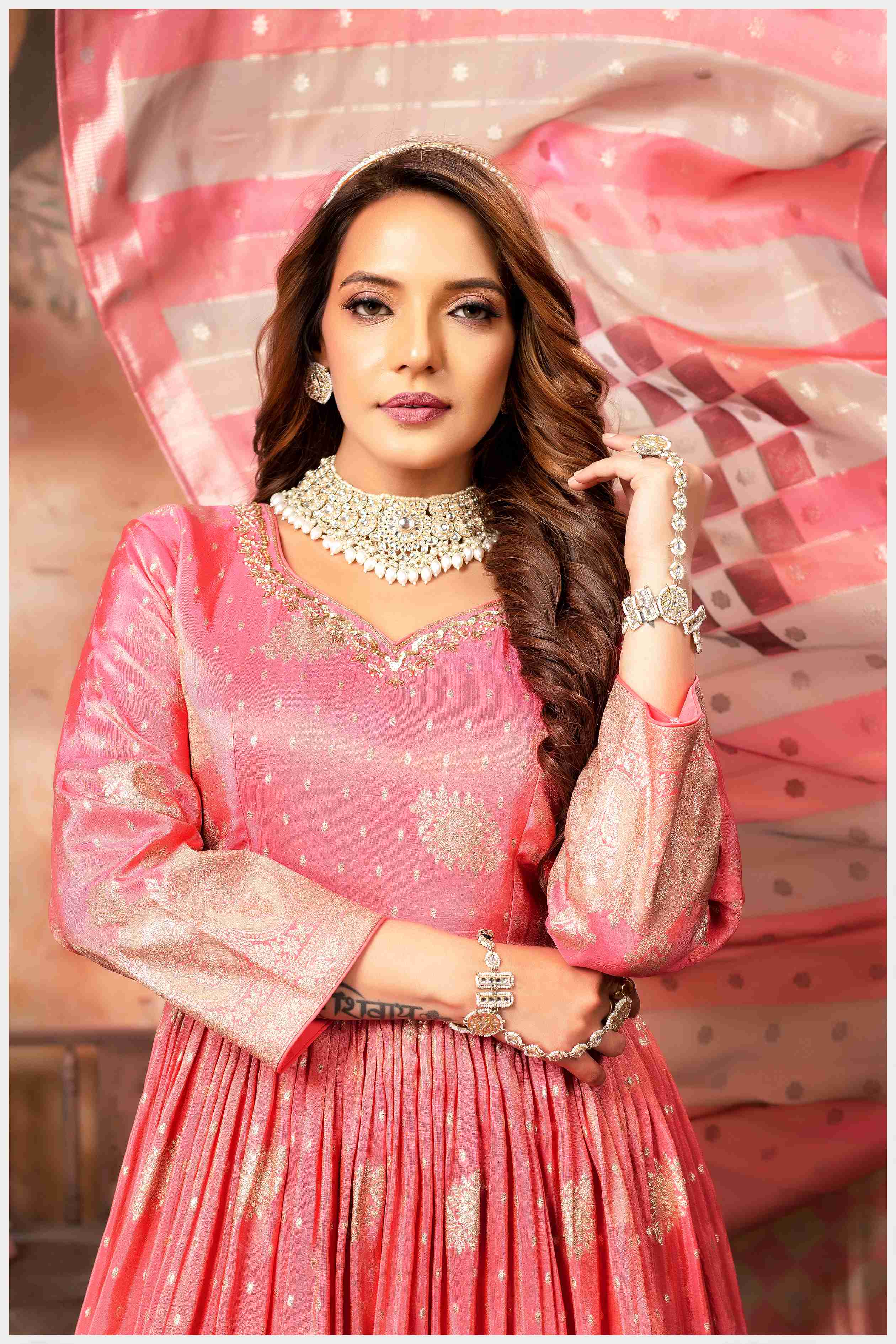 Elegant Baby Pink Anarkali Gown with Dupatta.