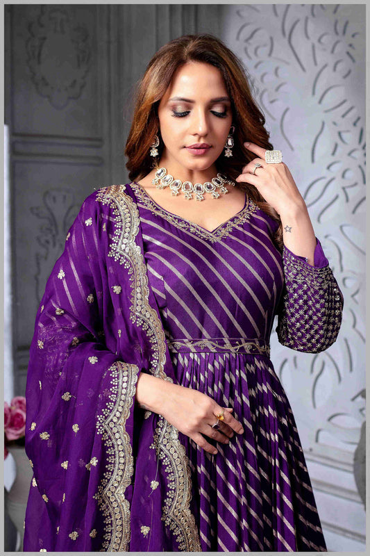 Royal Purple Anarkali with Mirror Work
