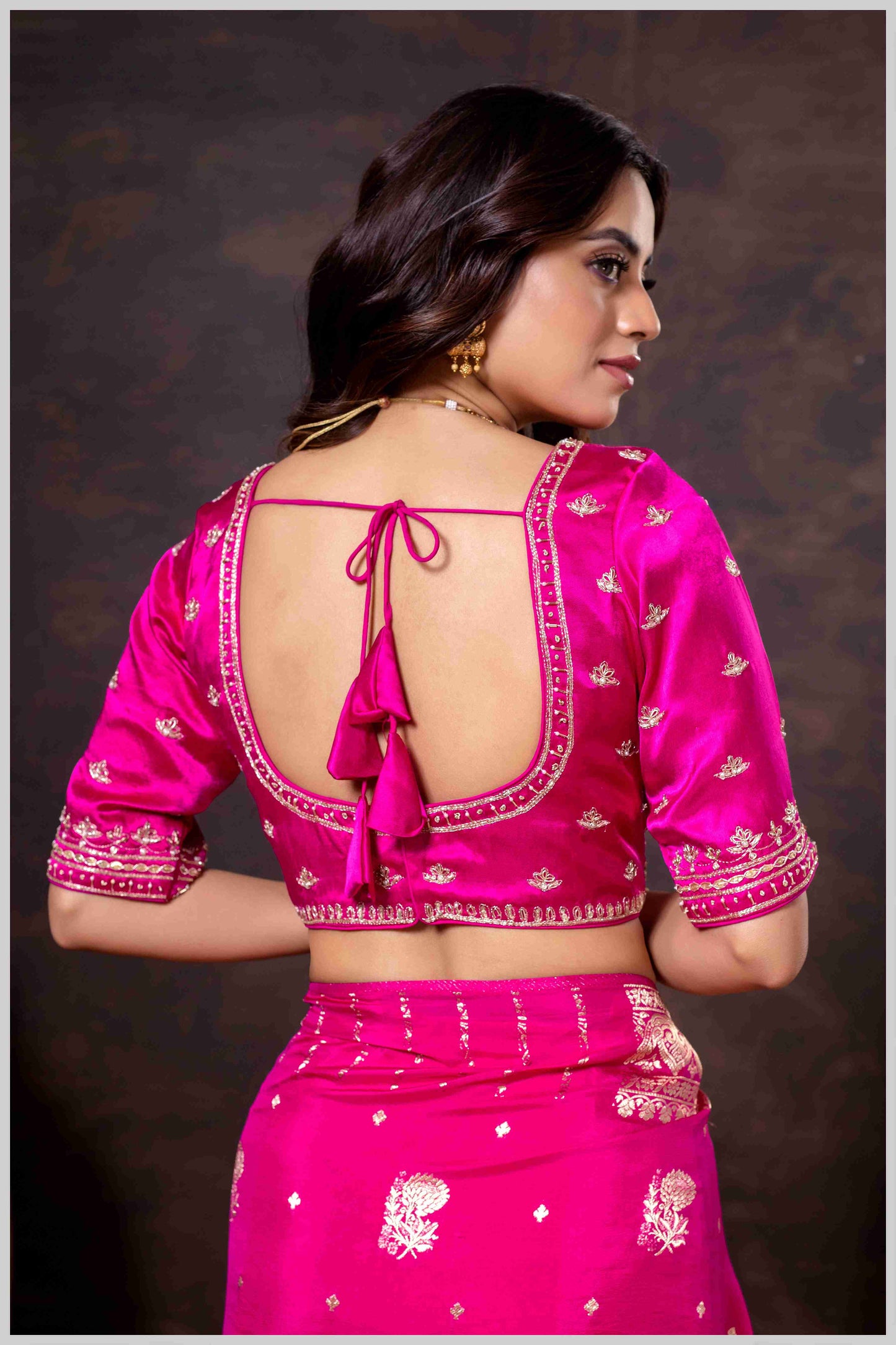 Majestic Dark Rani Crepe Silk With Zari Woven Saree.