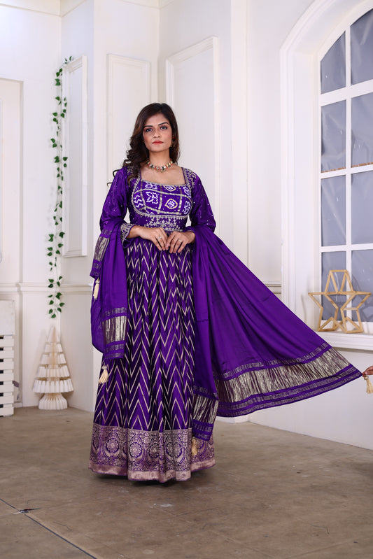 Purple Anarkali with Bandhej Motifs