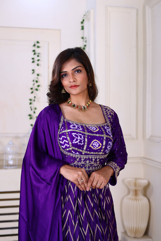Purple Anarkali with Bandhej Motifs
