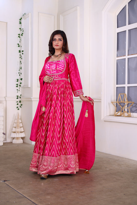 Pink Anarkali with Bandhej Motifs