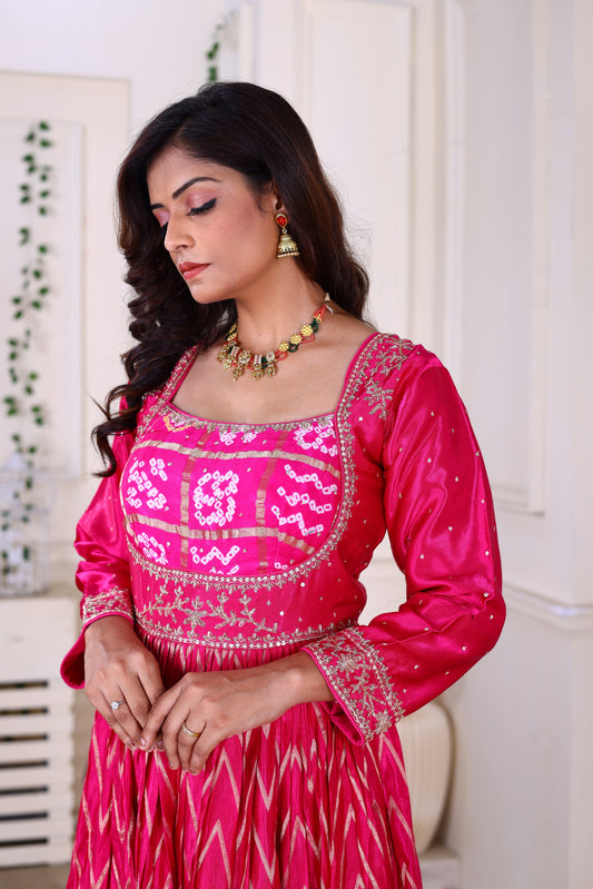 Pink Anarkali with Bandhej Motifs